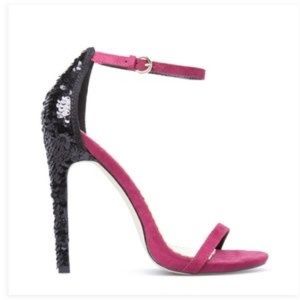Shoedazzle Wine Suede Black Sequins Heels (USED)